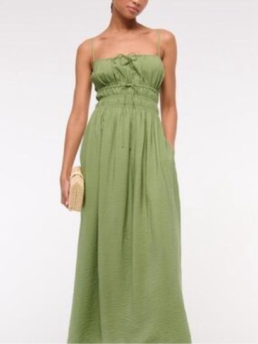 Abercrombie & Fitch Olive Green Smocked Bodice Maxi Dress